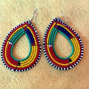 Hand beaded earrings with sterling silver hooks 2 1/2 inches NWOT